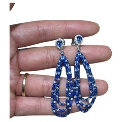 NWT $26, 800 Rare White Gold Gorgeous Fancy Large Blue Sapphire Diamond Earrings