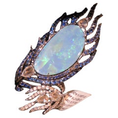NWT $26,000 Raro anello in oro 18KT con opale nero, diamante taglio rosa e zaffiro blu