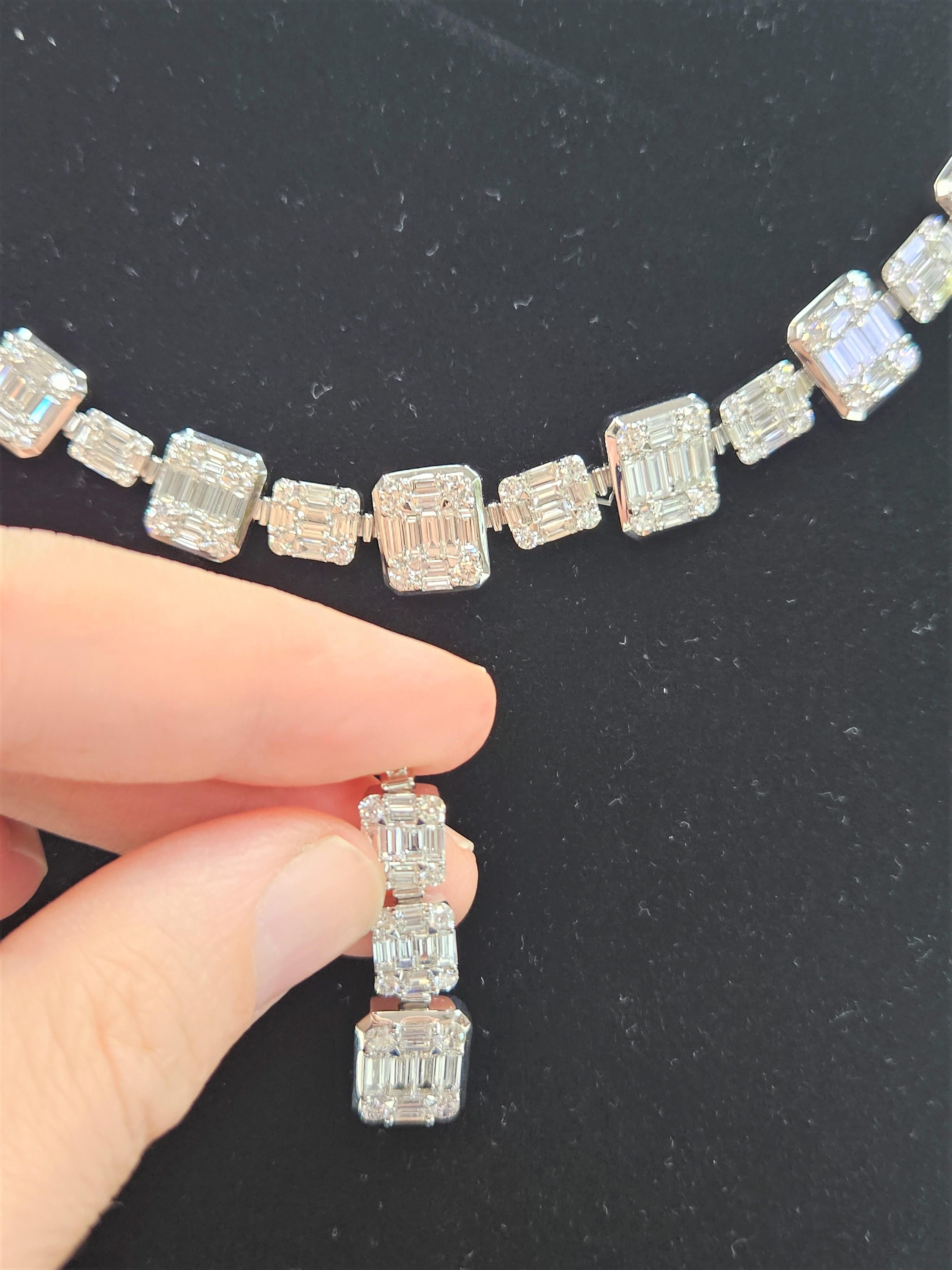 Round Cut Nwt $263, 098 Rare 18kt Gorgeous Fancy Diamond Baguette Necklace w/ Drop Attach For Sale