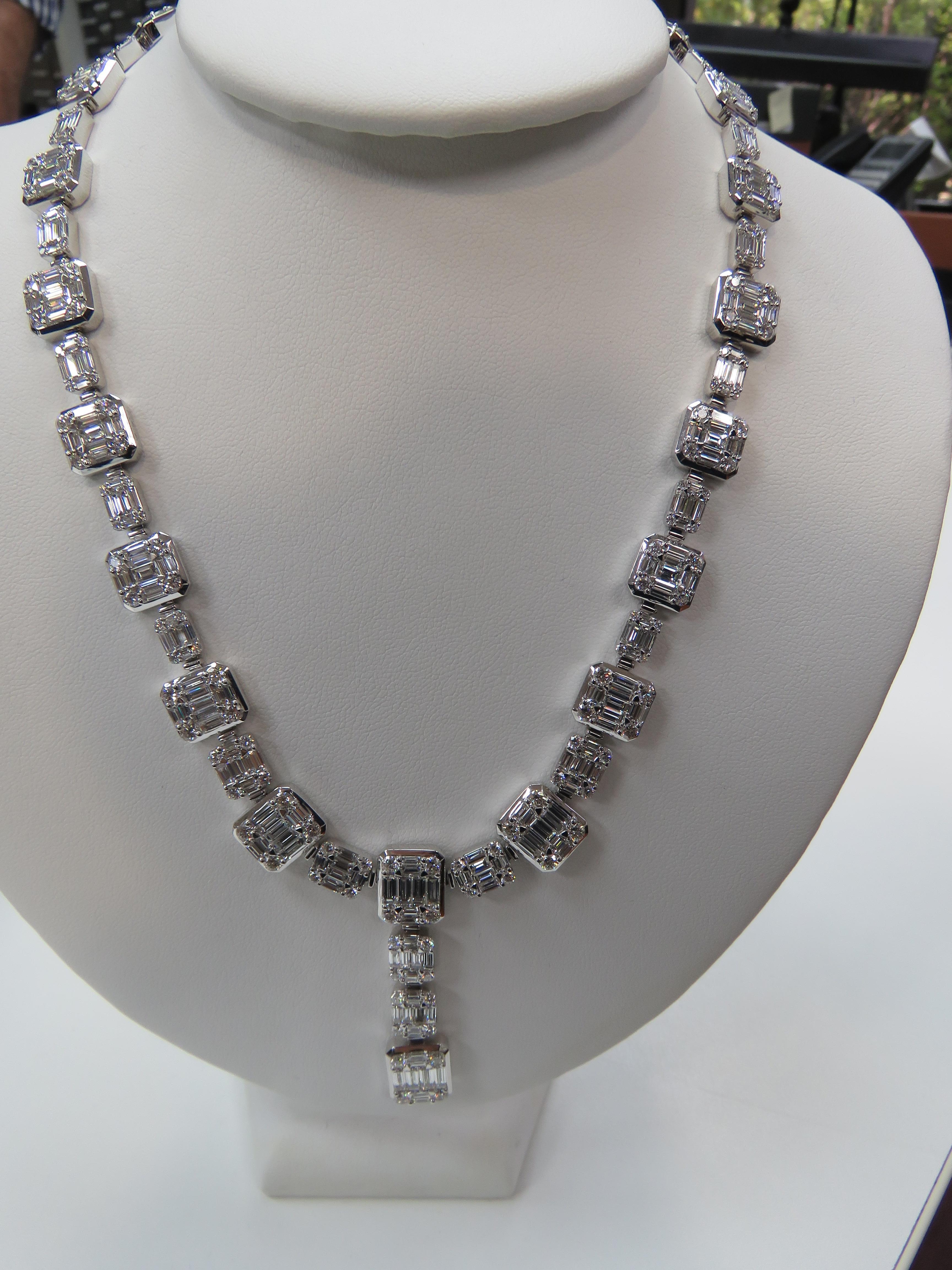 Nwt $263, 098 Rare 18kt Gorgeous Fancy Diamond Baguette Necklace w/ Drop Attach For Sale 1