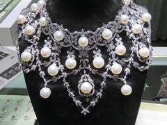 NWT $265, 000 18KT Huge South Sea Pearl Fancy Draping Elaborate Diamond Necklace