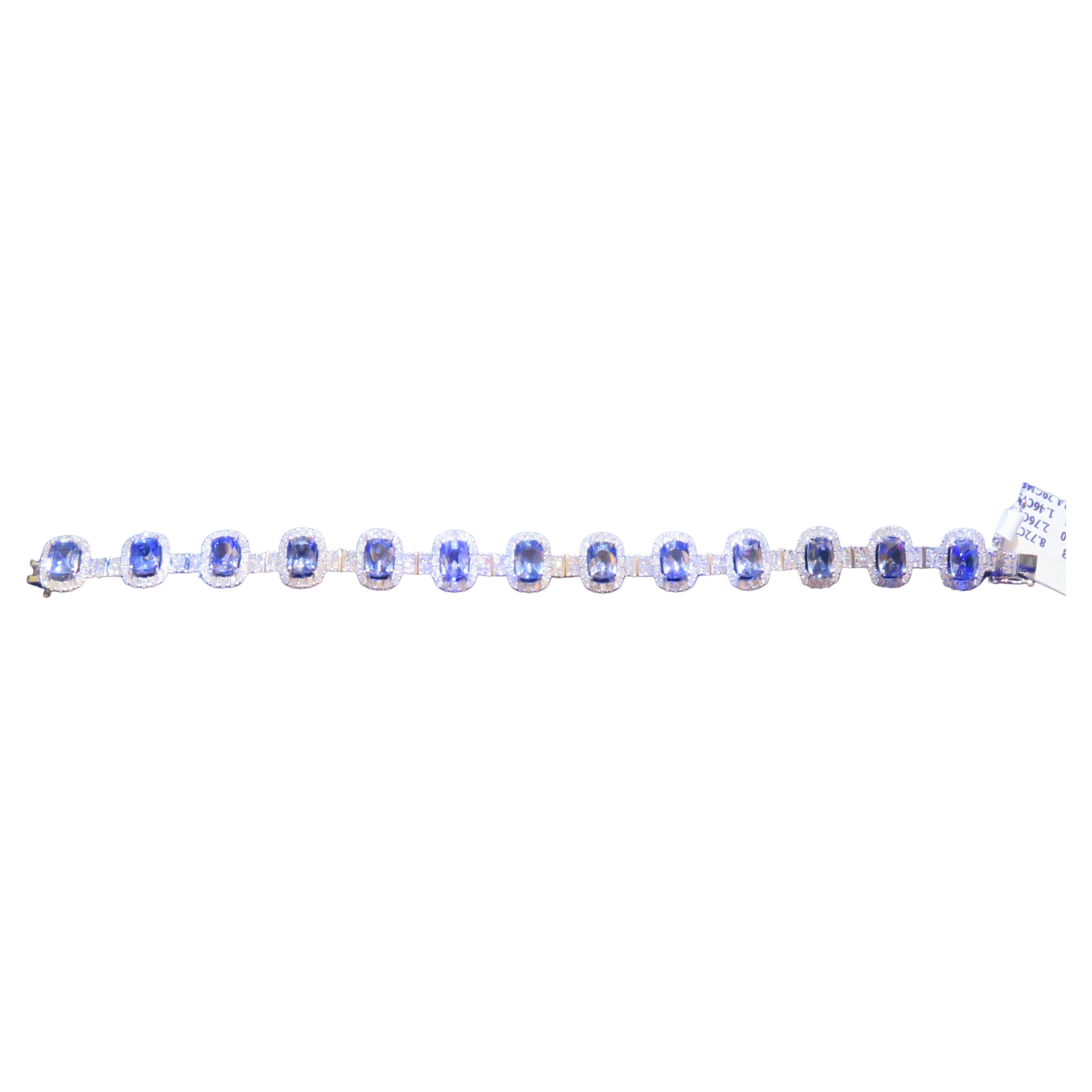Magnifique bracelet en or 18 carats avec saphirs bleus 13 carats et diamants 26 900 $, nouveau avec étiquette en vente