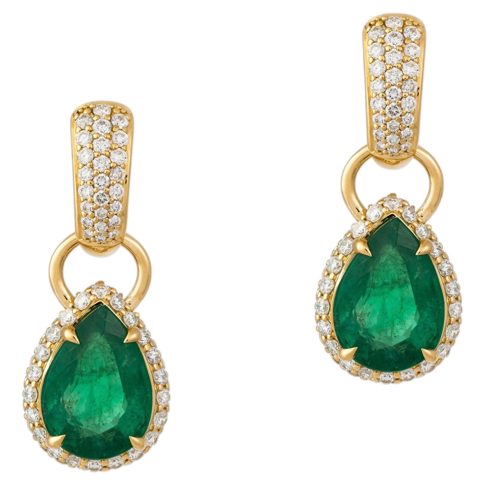 NWT $27, 000 18KT Rare Fancy Large 9CT Emerald Diamond Dangle Drop Earrings