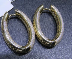 NWT $27, 000 18KT Yellow Gold Fancy Large Glittering Fancy Diamond Hoop Earrings