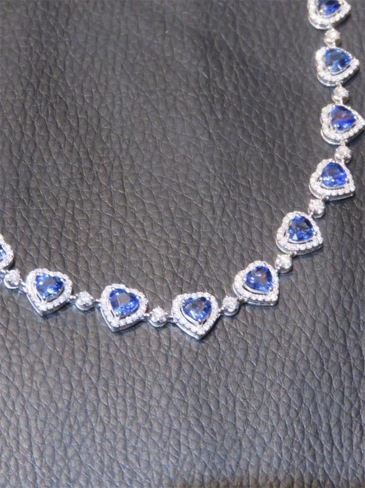 Mixed Cut NWT $27, 500 18KT Fancy Glittering 14.50CTS Heart Sapphire Diamond Necklace For Sale