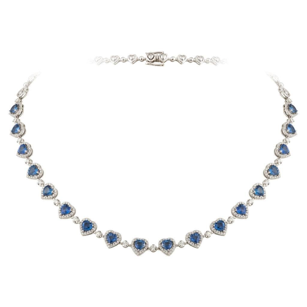NWT $27, 500 18KT Fancy Glittering 14.50CTS Heart Sapphire Diamond Necklace In New Condition For Sale In New York, NY