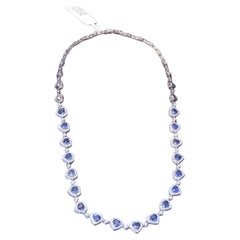 NWT $27, 500 18KT Fancy Glittering 14.50CTS Heart Sapphire Diamond Necklace