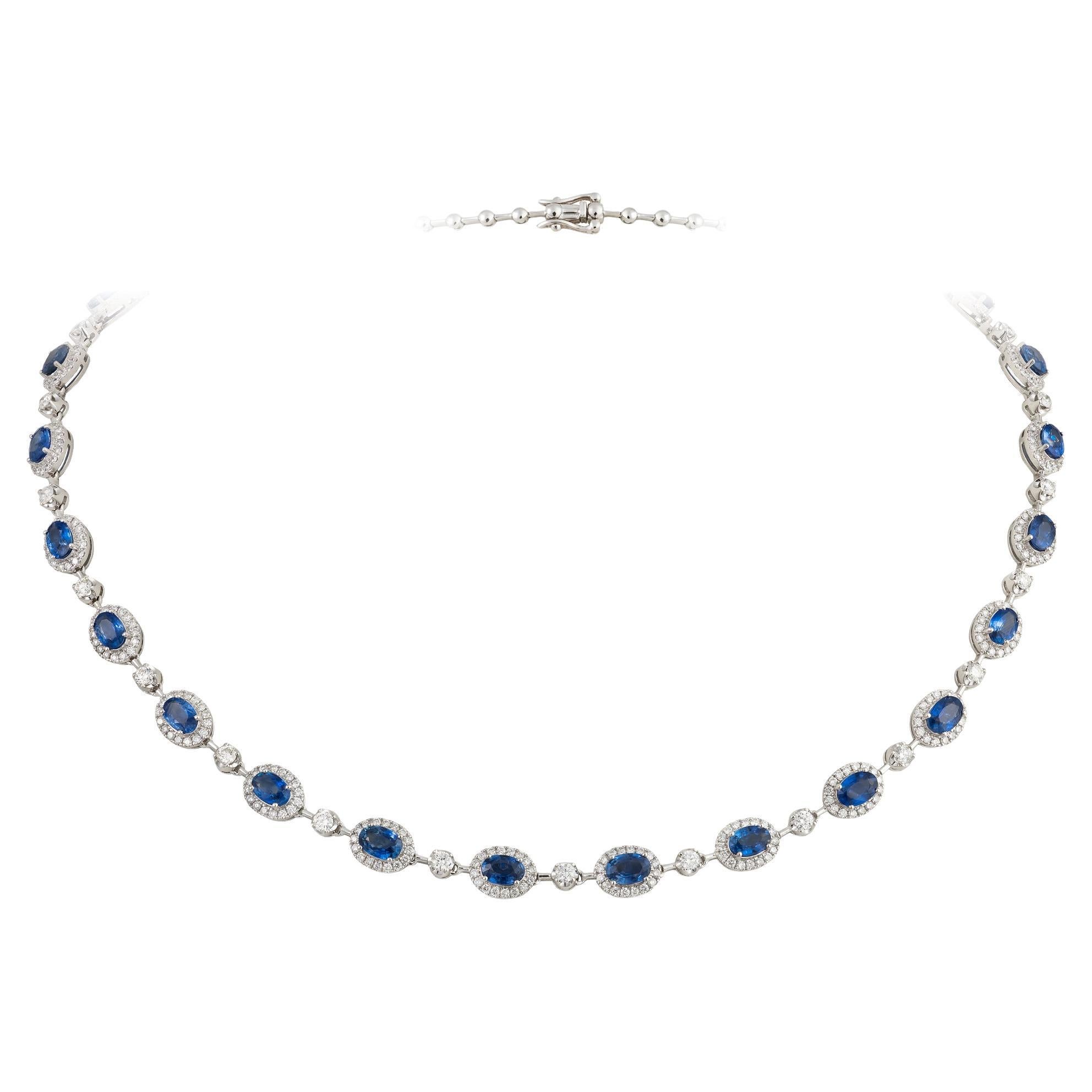 NWT $27, 500 18KT Fancy Grande Brillante 13.50CTS Zafiro Ovalado Collar de Diamantes