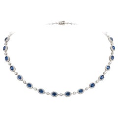 NWT $27, 500 18KT Fancy Large Glittering 13.50CTS Oval Sapphire Diamond Necklace