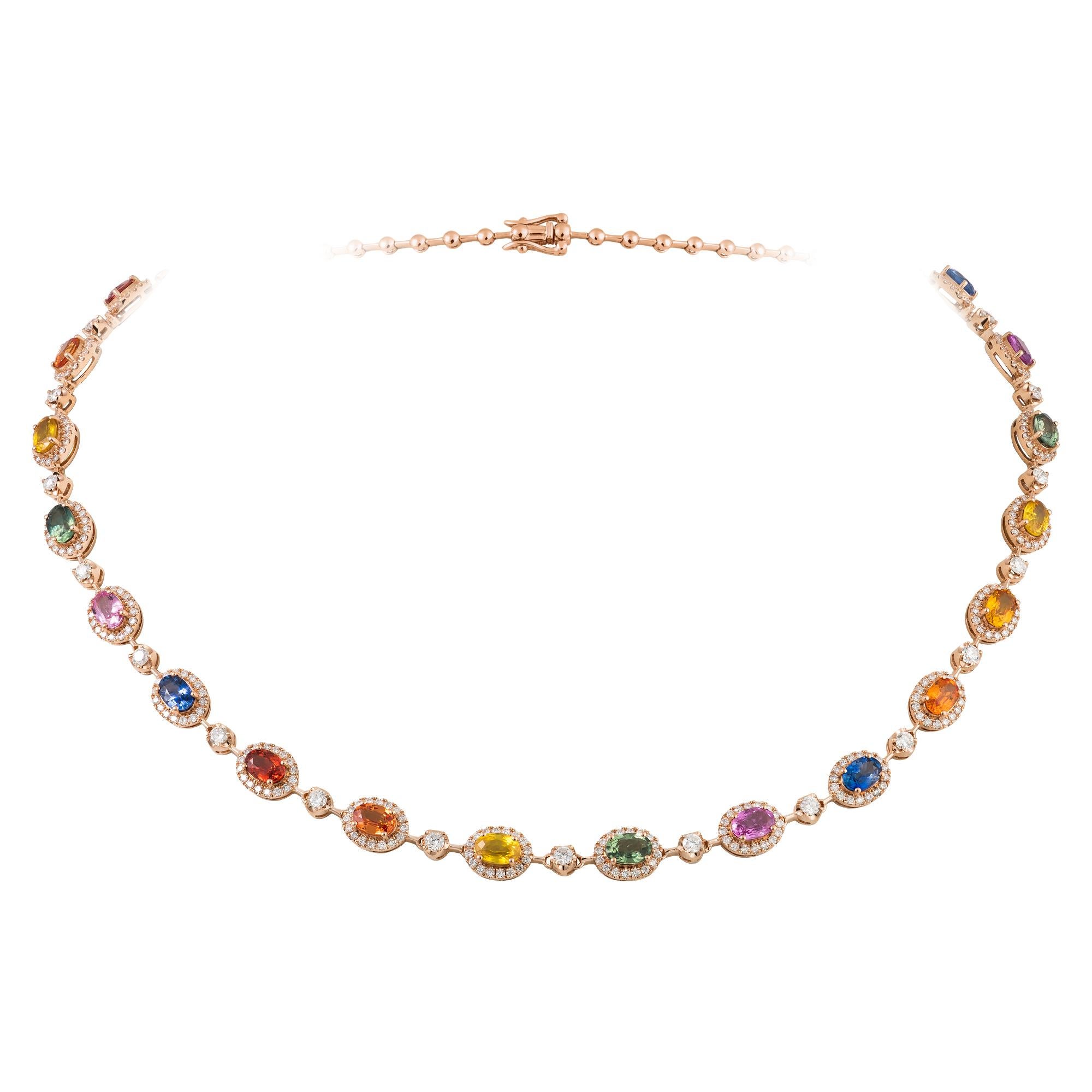 Taille mixte NWT $27, 500 18KT Fancy Large Glittering Fancy Rainbow Sapphire Diamonds Necklace en vente