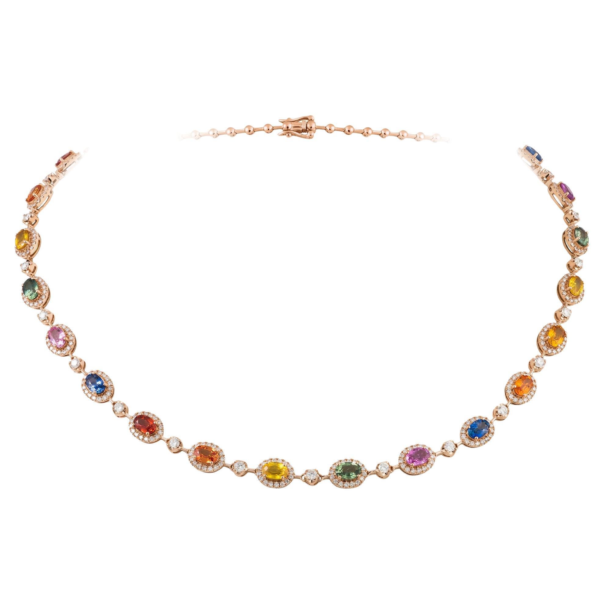NWT $27, 500 18KT Collana di diamanti con zaffiri arcobaleno grandi e scintillanti
