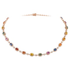 NWT $27, 500 18KT Fancy Large Glittering Fancy Rainbow Sapphire Diamond Necklace