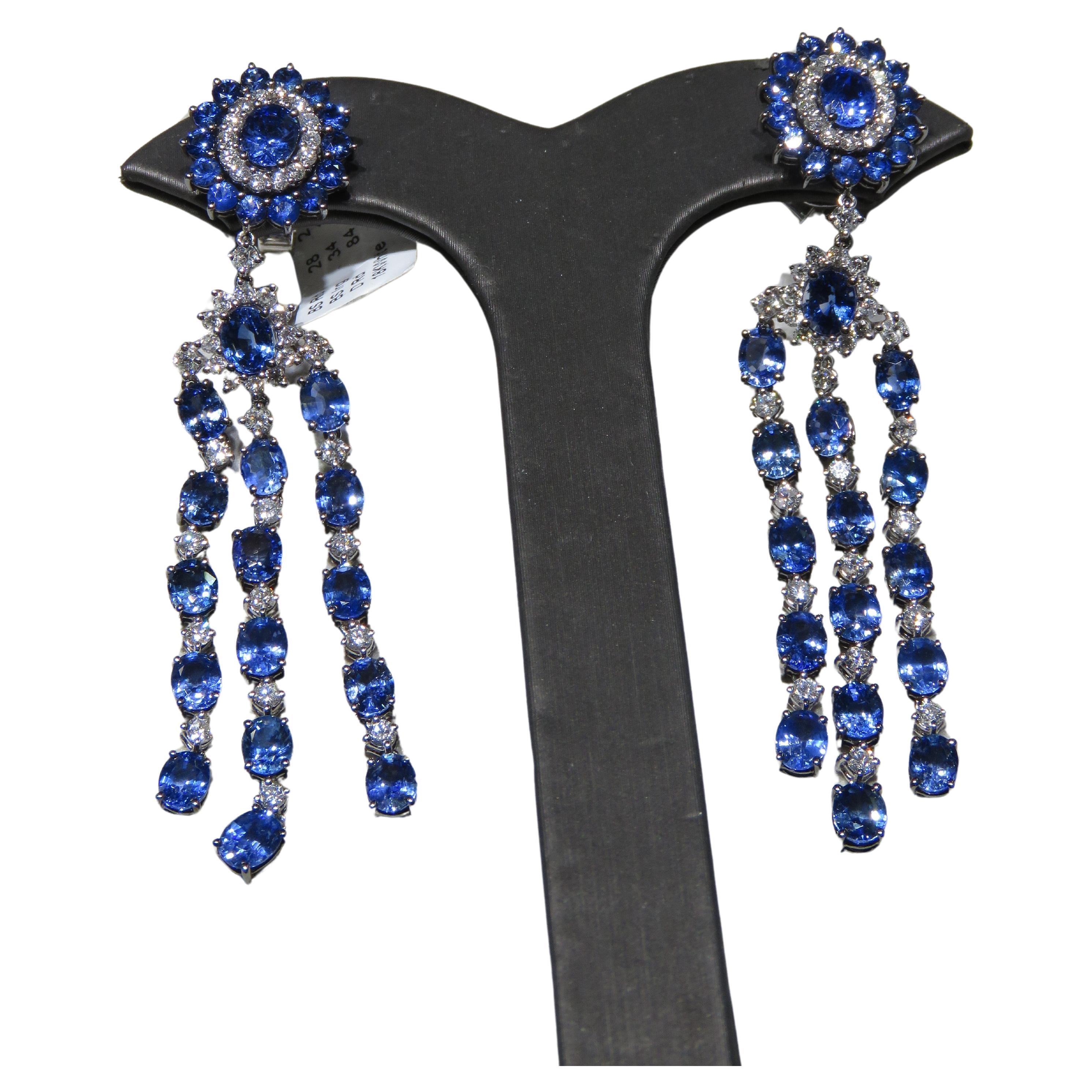 NWT $27, 500 Rare 18KT Gold Gorgeous Fancy Blue Sapphire Diamond Dangle Earrings For Sale
