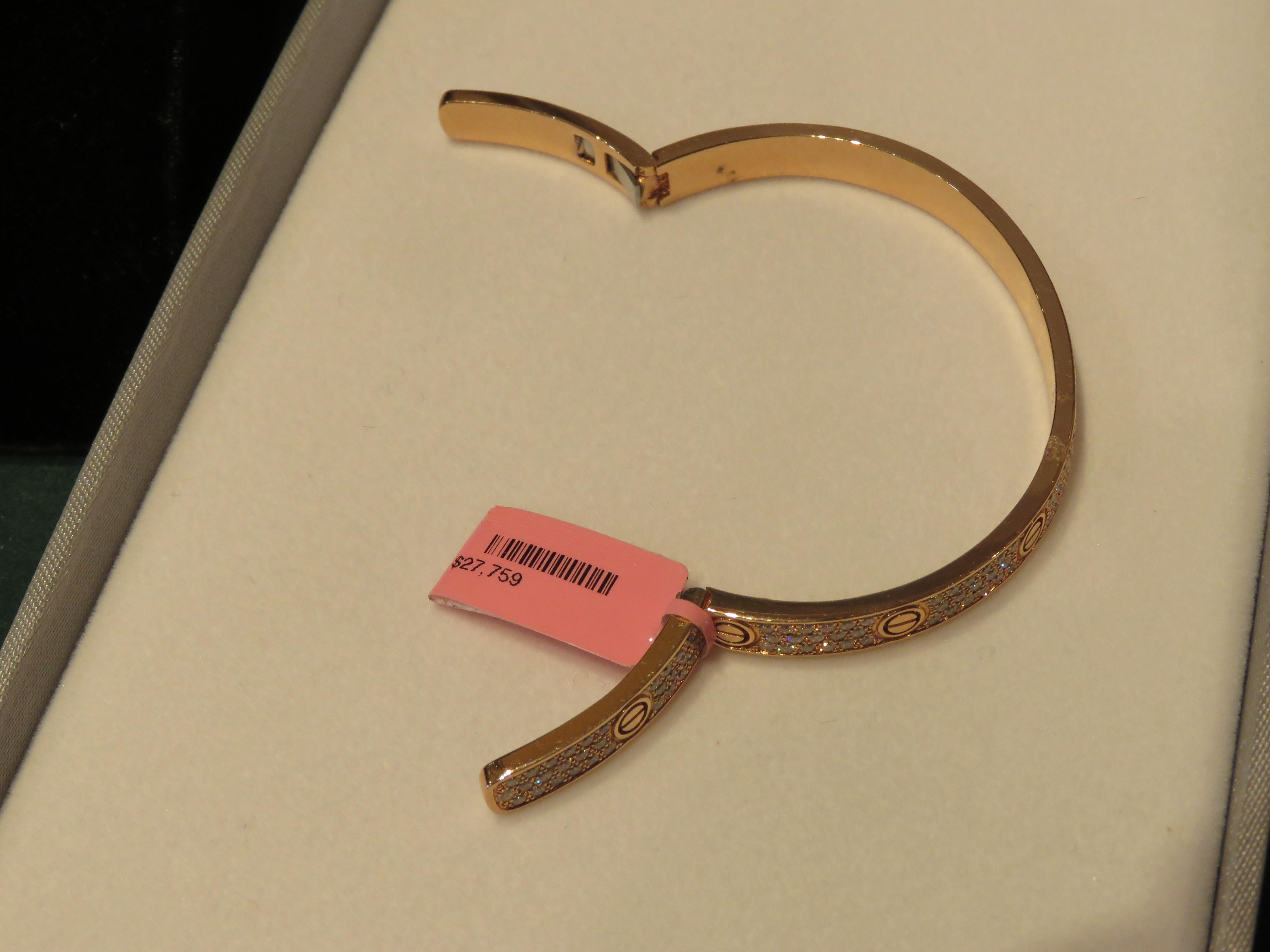 Women's NWT $27, 759 18 Karat Rose Gold Fancy Glittering Diamond Screw Bangle Bracelet For Sale