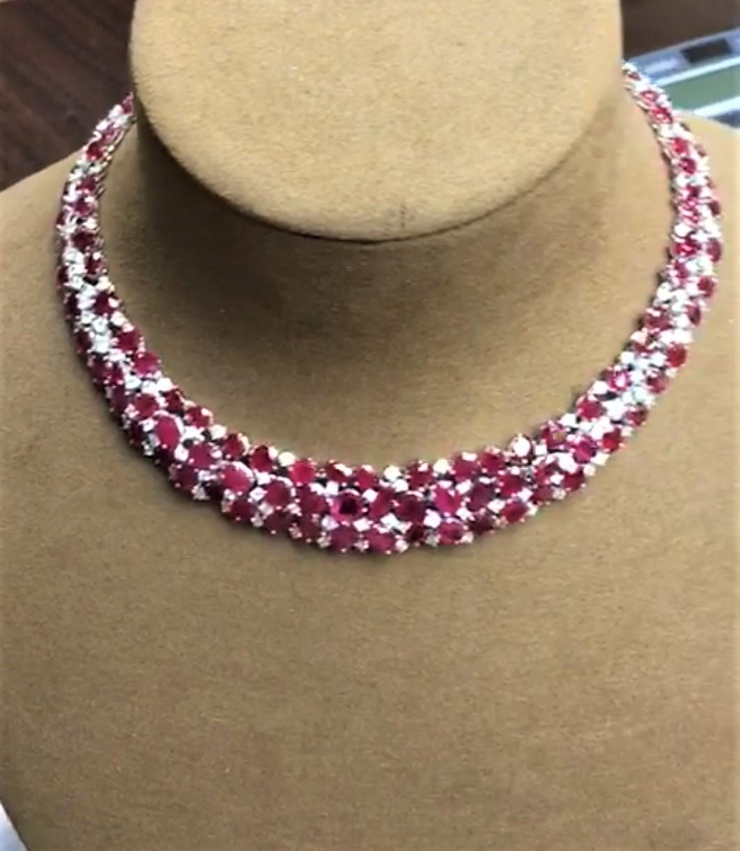 The Following Item we are offering is this Rare Important Radiant 18KT Gold Gorgeous Glittering and Sparkling Magnificent Fancy Rare Burmese Ruby and Diamond Necklace. Necklace contains approx 100CTS of Beautiful Fancy Burmese Rubies and Diamonds!!!
