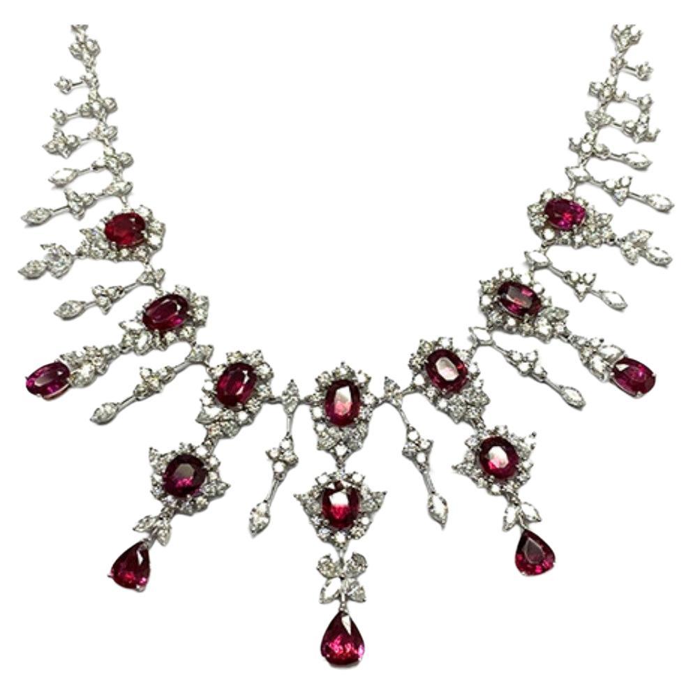 NWT $275, 000 18KT Collana di diamanti di rubino naturale fantasia grande e scintillante