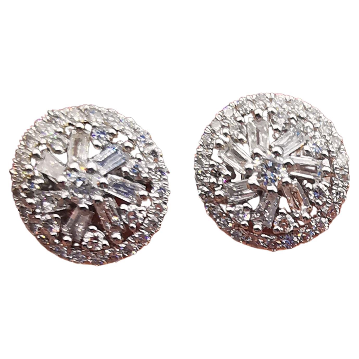 NWT 2, 779 Gorgeous 18KT Magnificent Stud Baguette Trillion Diamond Earrings For Sale