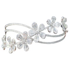 NWT $28, 000 18KT Gold Gorgeous Fancy Floral Diamond Cuff Bangle Bracelet