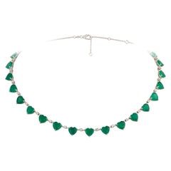NEU $28, 000 18KT Gold Große glitzernde Smaragd-Herz-Diamant-Halskette, Groß