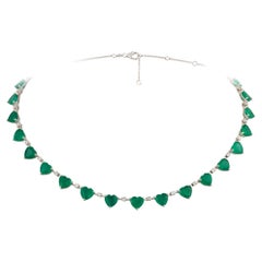 NWT $28, 000 18KT Gold Large Fancy Glittering Emerald Heart Diamond Necklace
