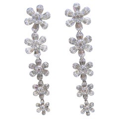 NWT $28, 000 Or 18KT Rare Fancy Long Flower Diamond Dangle Earrings