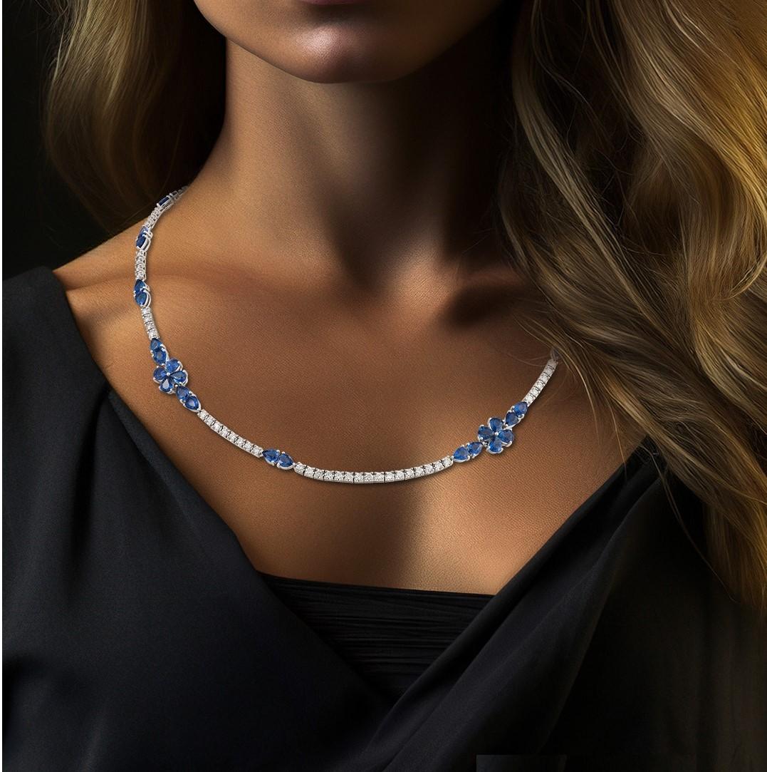 Donna NWT $28, 500 Collana in oro 18KT Fancy Large Glittering Blue Sapphire Diamond in vendita