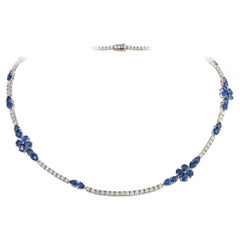  NWT $28, 500 18KT Gold Fancy Large Glittering Blue Sapphire Diamond Necklace