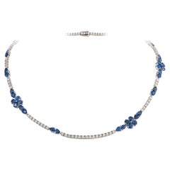 NWT $28, 500 18KT Gold Fancy Large Glittering Blue Sapphire Diamond Necklace