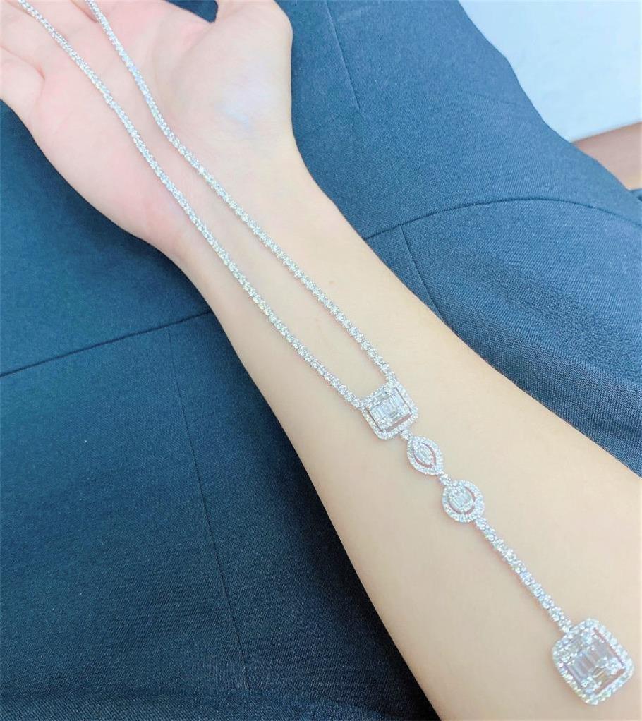 A Rare 18KT White Gold Emerald Diamond Necklace. Necklace is comprised of Finely Set Glittering Gorgeous  Diamond Necklace Necklace and adorned with Sparkling White Diamonds!! T.C.W. approx 6.60CTS!!! This Gorgeous Necklace is a Sample Piece from a