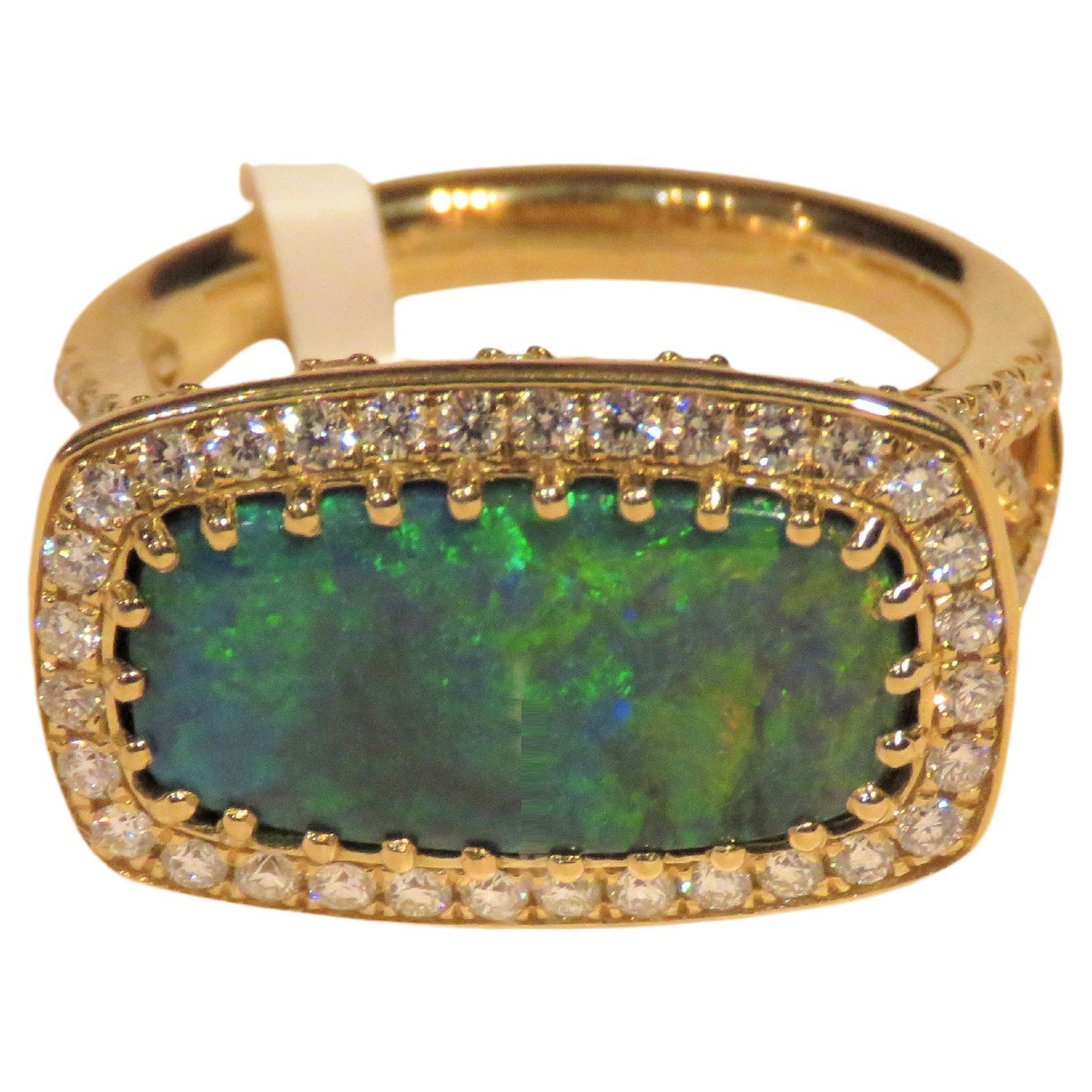 NWT $28, 000 Rare 18KT Gold Rare Fancy Lightening Ridge Black Opal Diamond Ring For Sale
