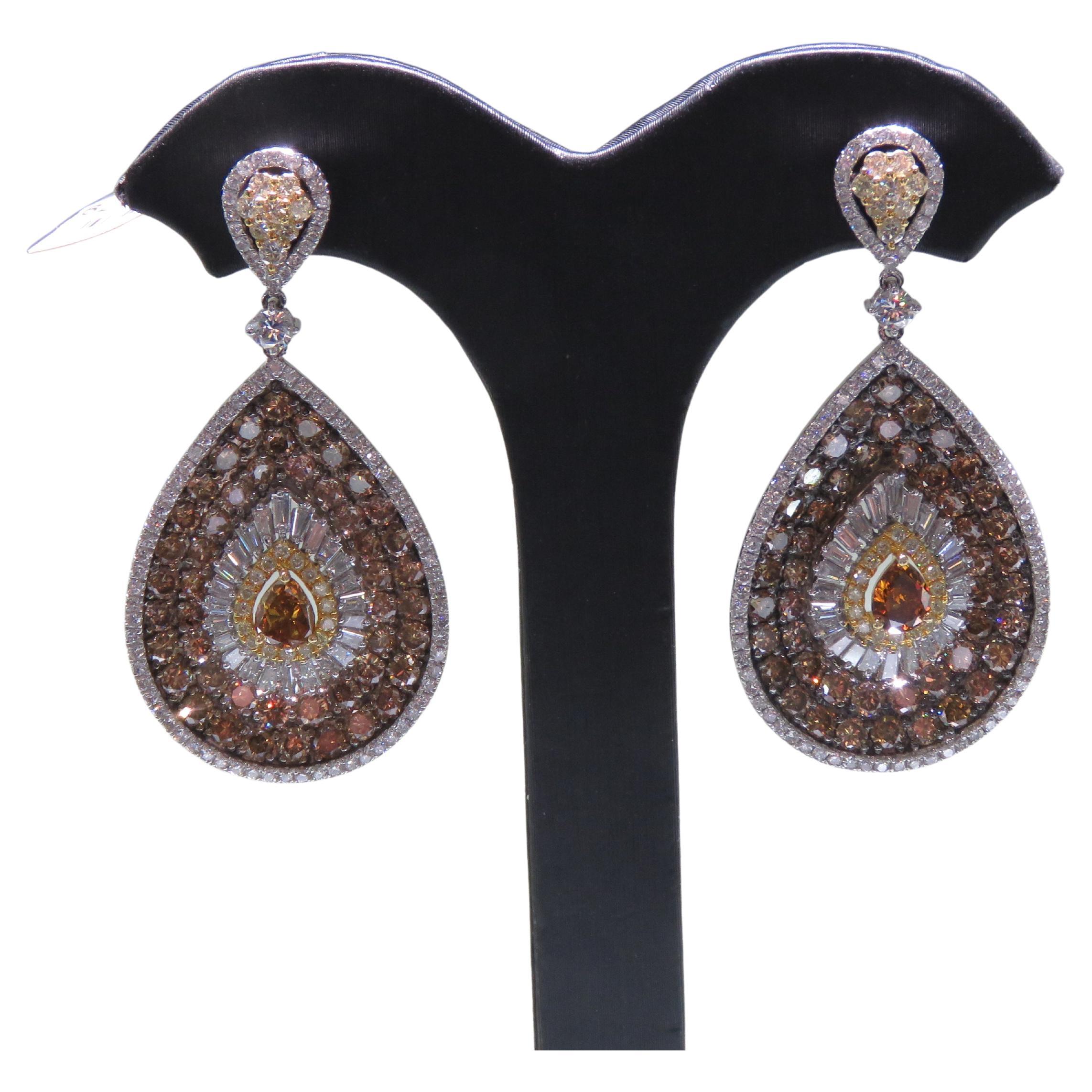NWT $29, 000 18KT Gold Magnificent 9CT Fancy Brown Cognac Diamond Earrings