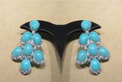 NWT $29, 000 Rare 18KT Gold Fancy Amazonite and Diamond Dangle Earrings
