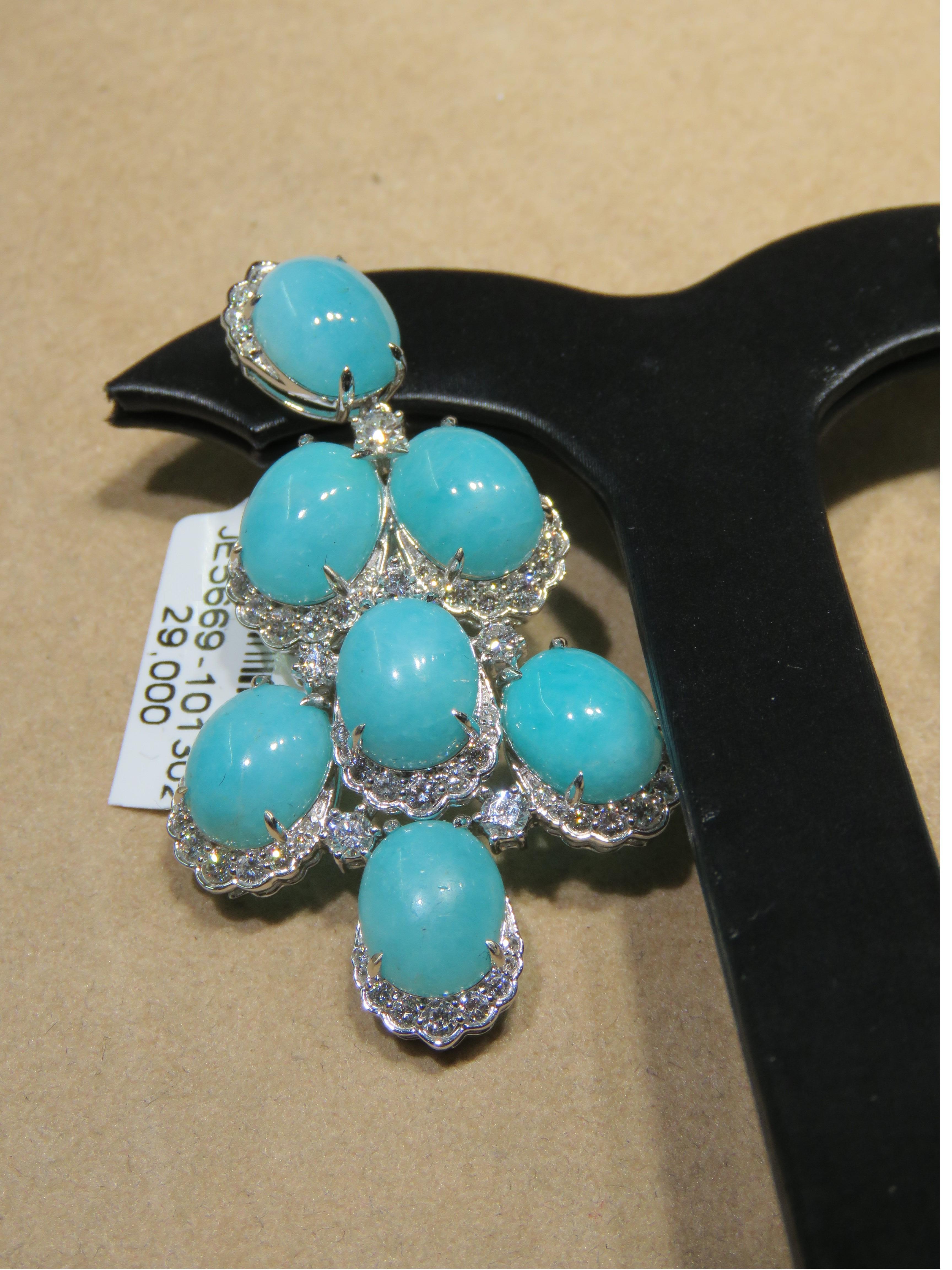 NWT $29, 000 Rare 18KT Gold Fancy Amazonite and Diamond Dangle Earrings In New Condition For Sale In New York, NY
