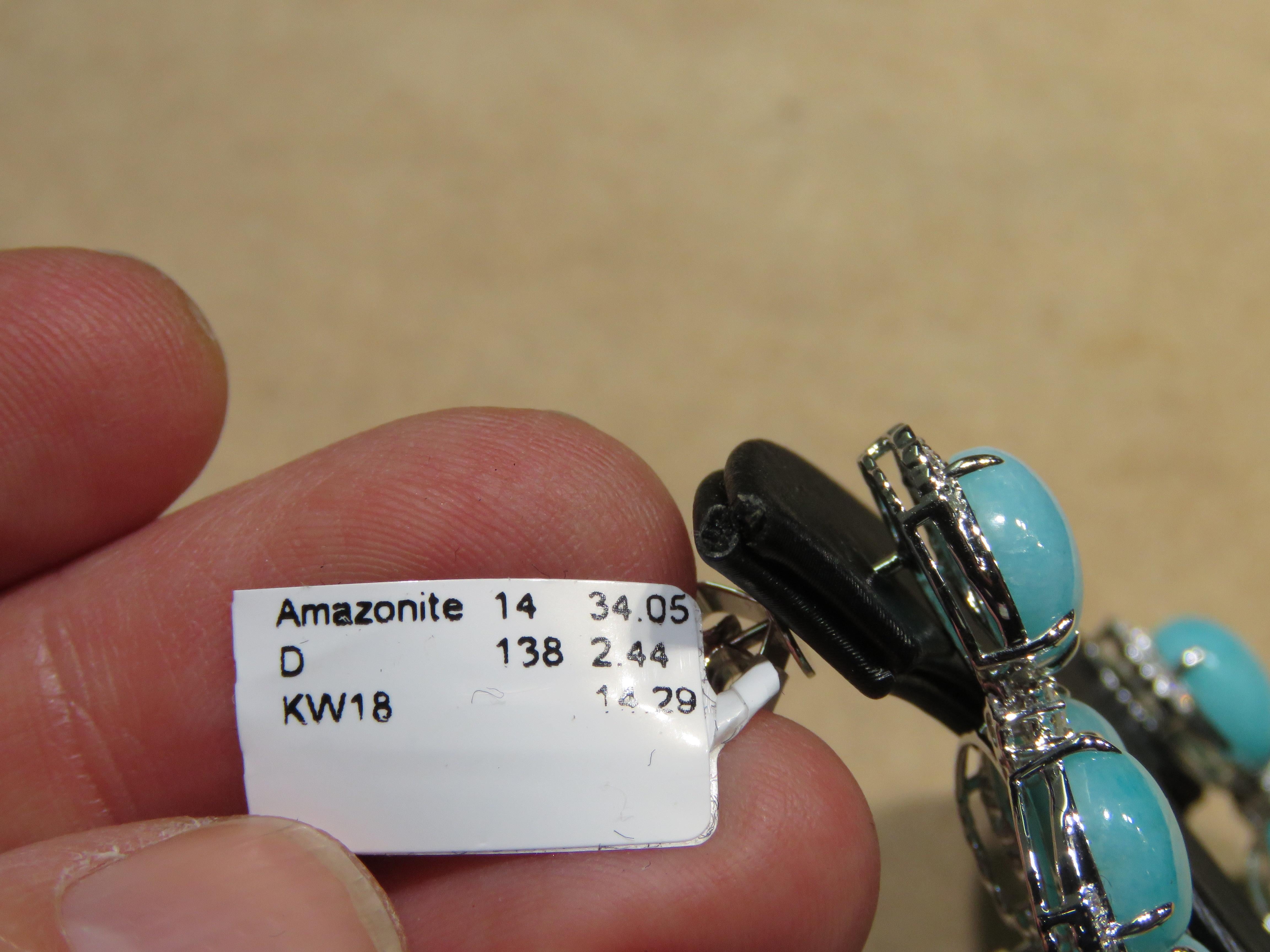 Women's NWT $29, 000 Rare 18KT Gold Fancy Amazonite and Diamond Dangle Earrings For Sale