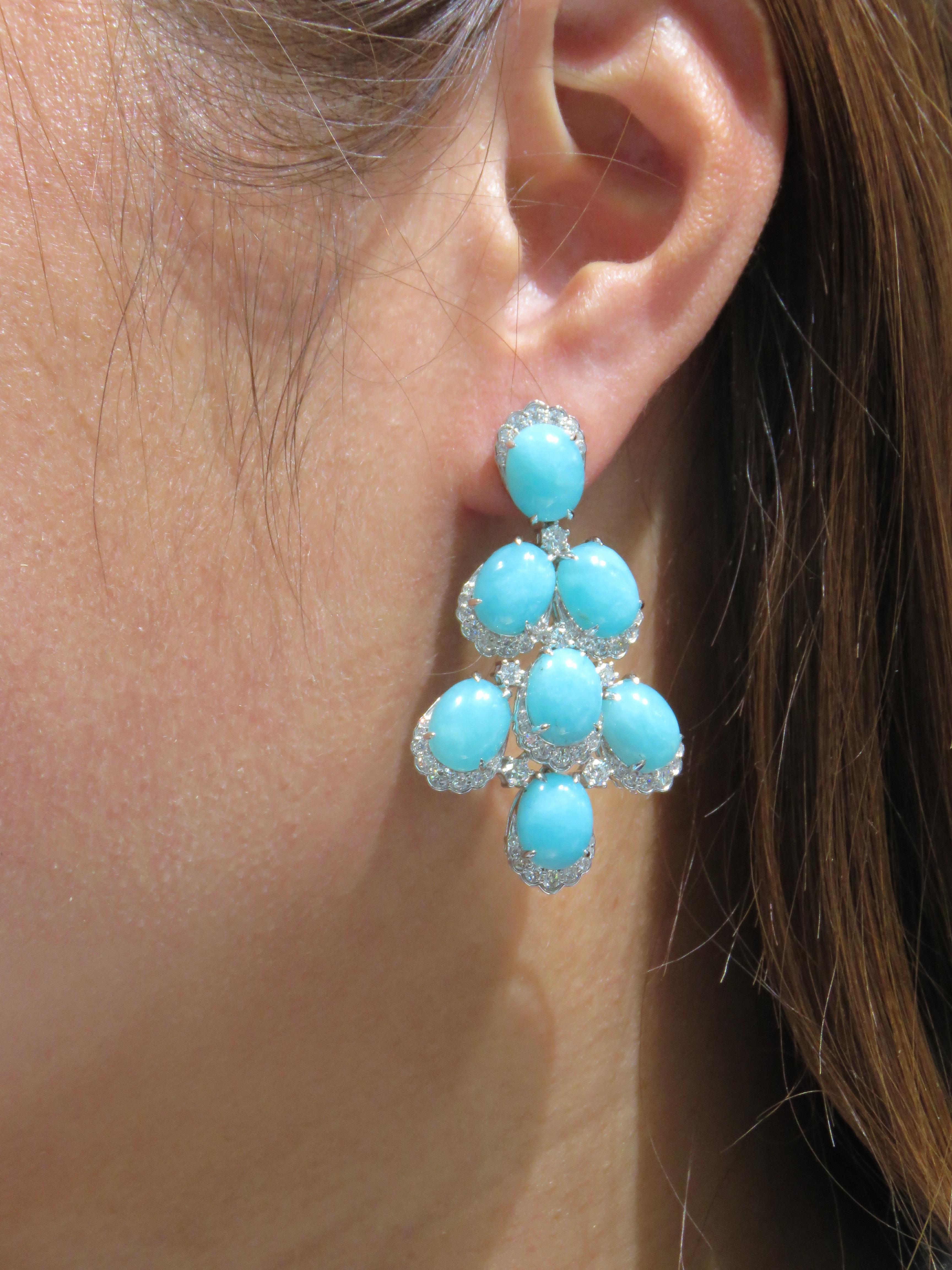 NWT $29, 000 Rare 18KT Gold Fancy Amazonite and Diamond Dangle Earrings For Sale 1