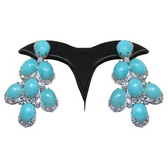 NWT $29, 000 Rare 18KT Gold Fancy Amazonite and Diamond Dangle Earrings