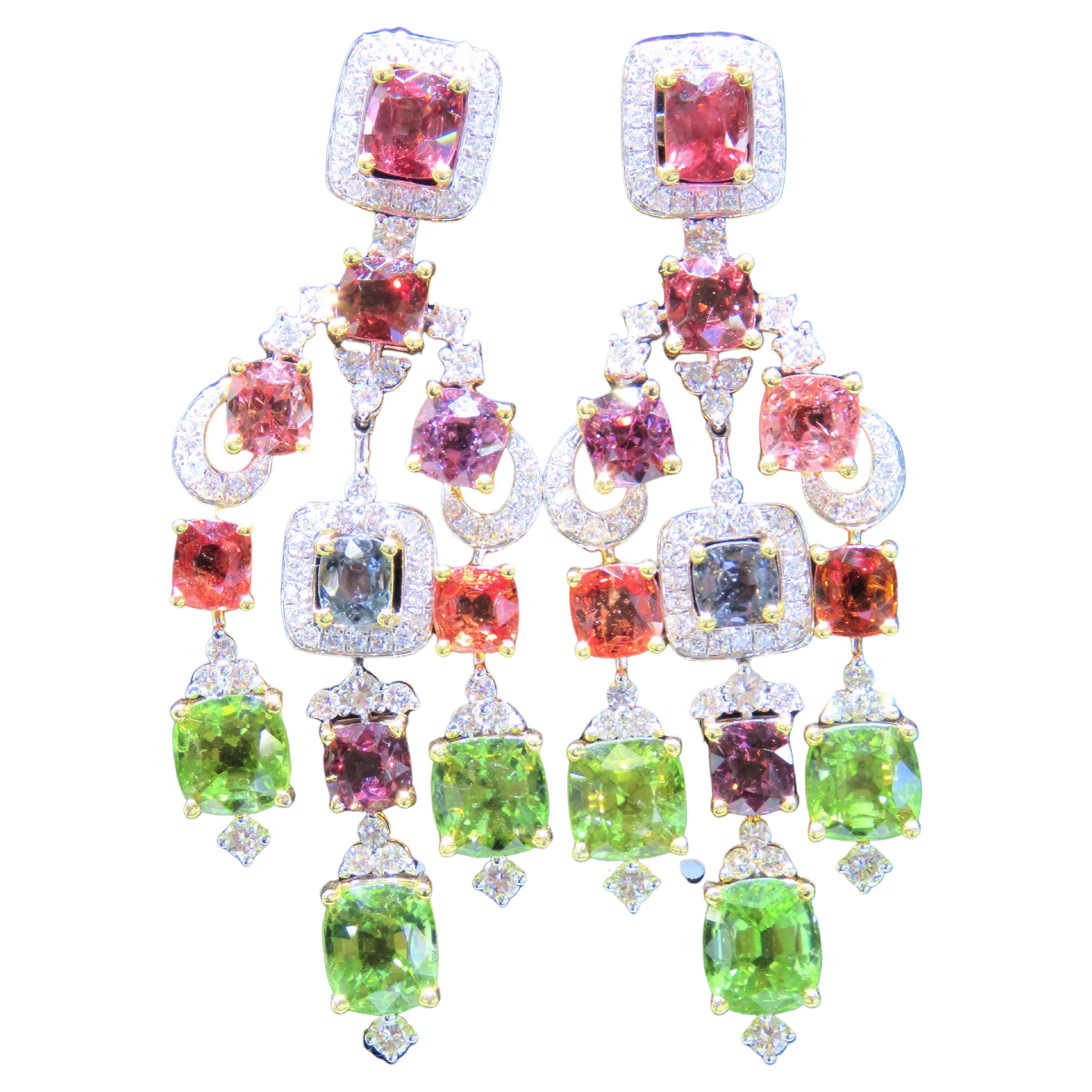 NEU 29.000 18KT Ausgefallene große glitzernde, seltene, farbenfrohe Spinell-Diamant-Ohrringe