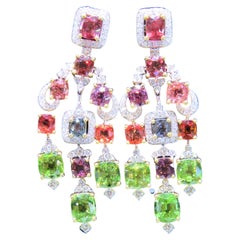 NWT 29, 000 18KT Fancy Large Glittering Rare Colorful Spinel Diamond Earrings