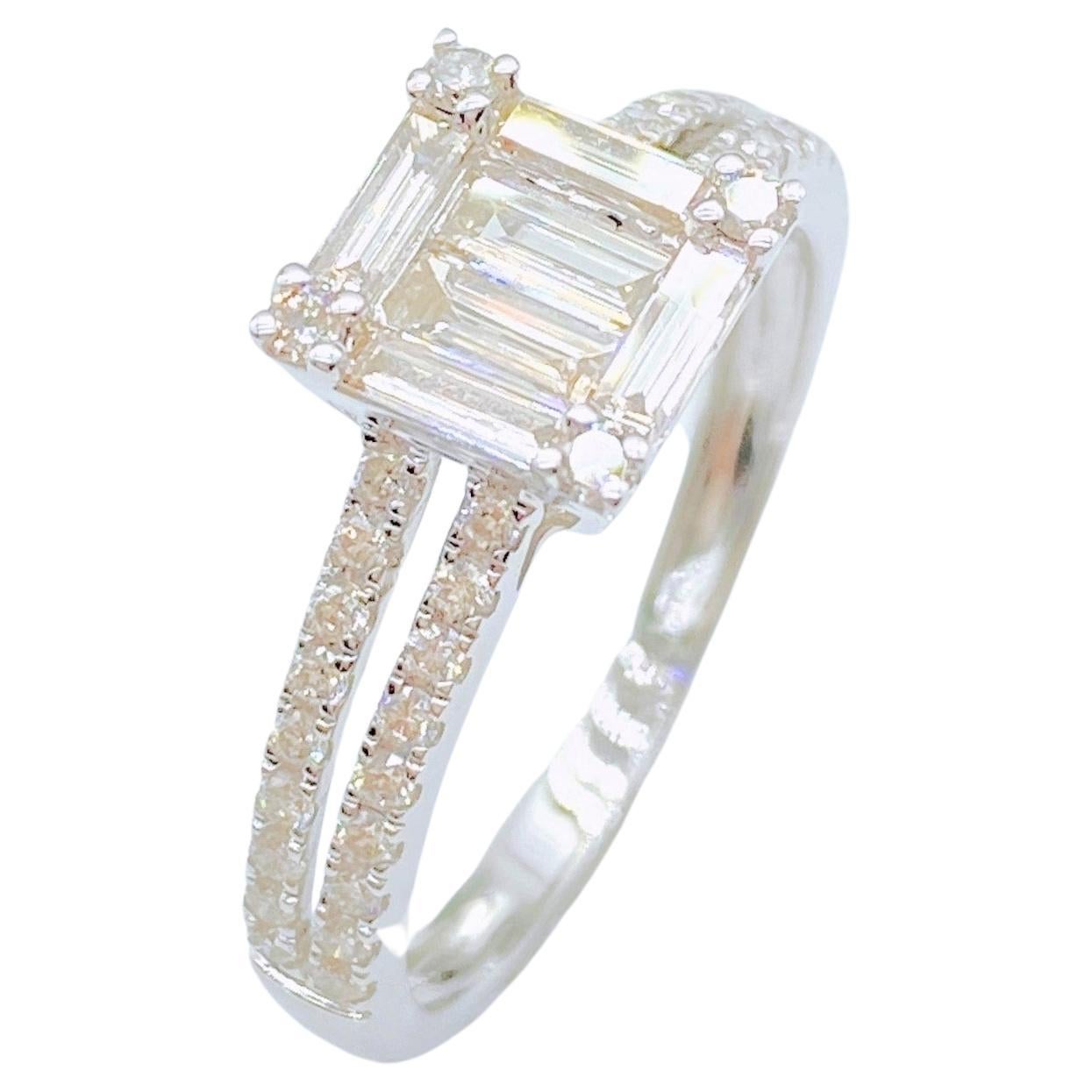NWT $2, 949 18KT Gold Glittering Fancy Baguette Diamond Engagement Statement Ring For Sale