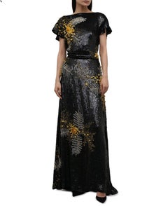 NWT $29.900 Valentino Garavani Schwarz Pailletten Mimose Blumen Stickerei Kleid US 8