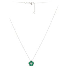 NWT $3, 000 Rare 18KT Gold Fancy Green Emerald Diamond Flower Pendant Necklace