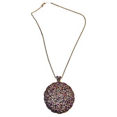 NWT $3, 500 Fancy Glittering Rainbow Sapphire Medallion Pendant Necklace