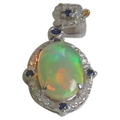 NWT 3, 500 Rare Fancy 18KT Gold Large 3.50CT Opal Sapphire Diamond Pendant