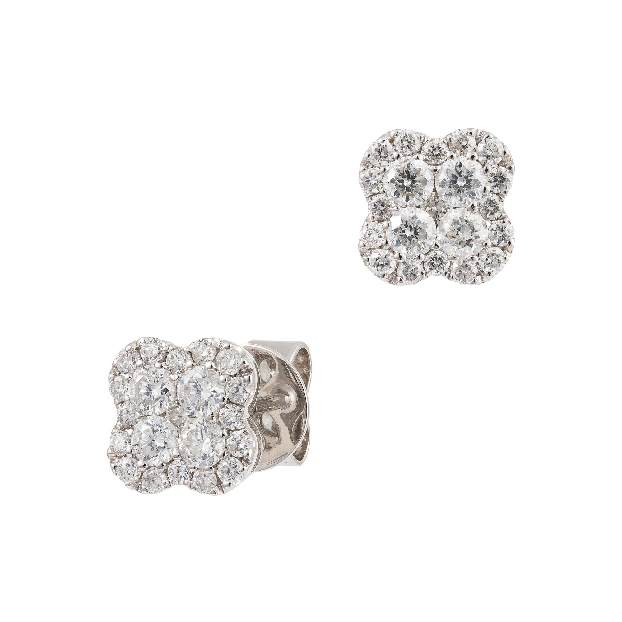 The Following Item we are offering is A Rare 18KT Gold Fancy Large Clover Diamond Stud Earrings. Earrings comprised of Finely Set Glittering Gorgeous Fancy White Diamond clover!!! The Diamonds are of Exquisite and Fine Quality. T.C.W. Approx