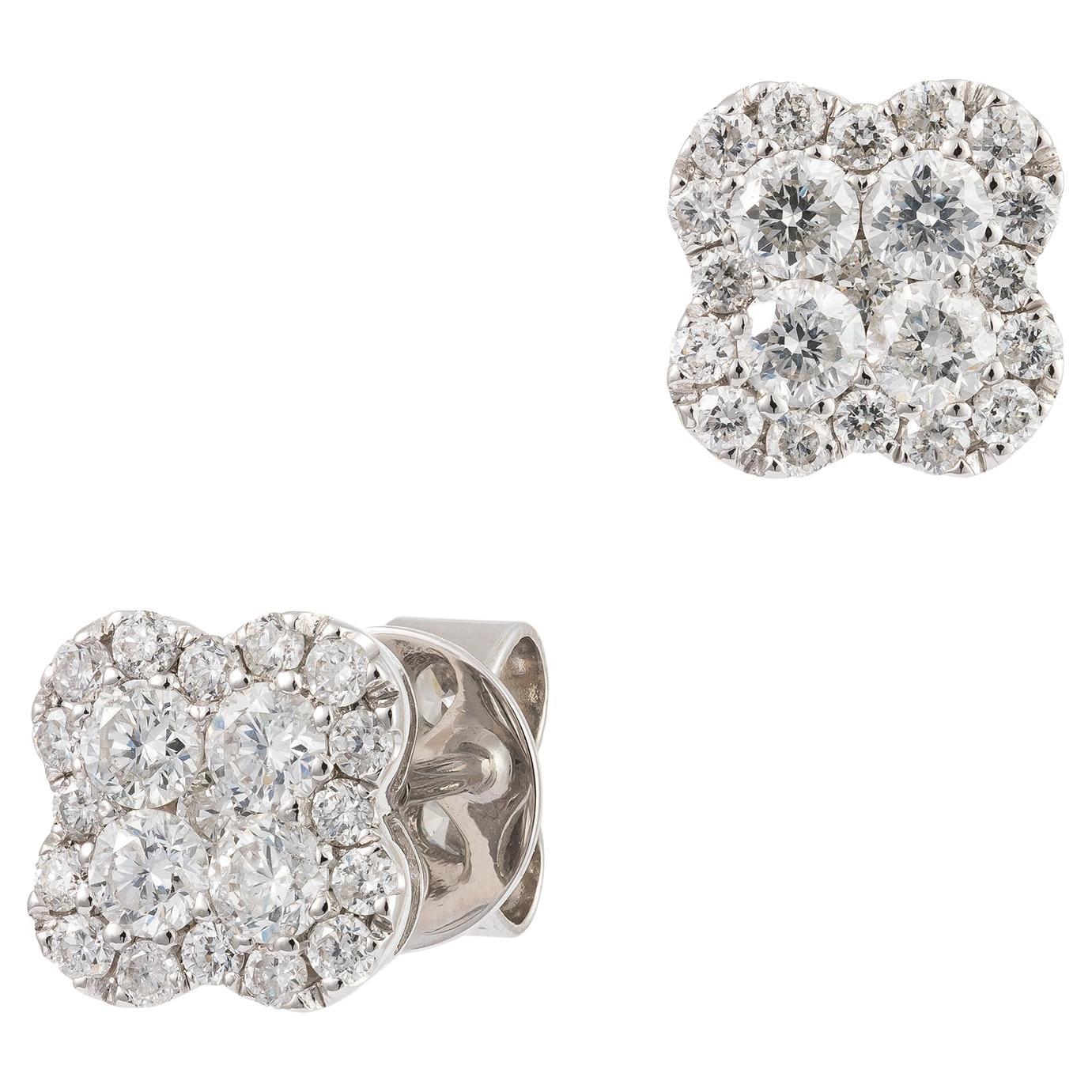 NWT $3, 850 Rare 18KT Gold Fancy Diamond Clover Stud Earrings