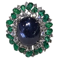 NWT $30, 000 18KT Fancy Large Glittering 22CT Blue Sapphire Diamond Emerald Ring