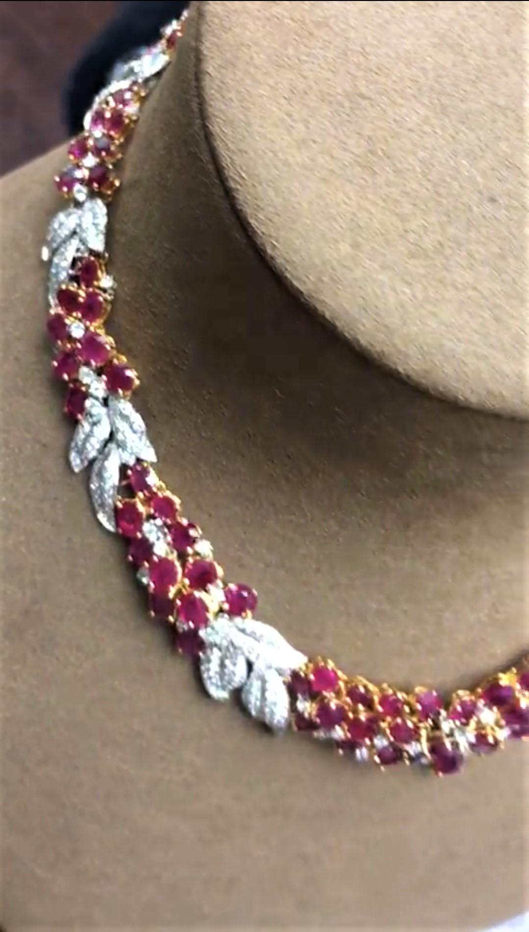 The Following Item we are offering is this Rare Important Radiant 18KT Gold Gorgeous Glittering and Sparkling Magnificent Fancy Rare Burmese Ruby and Diamond Necklace. Necklace contains almost 90CTS of Beautiful Fancy Burmese Rubies and Diamonds!!!