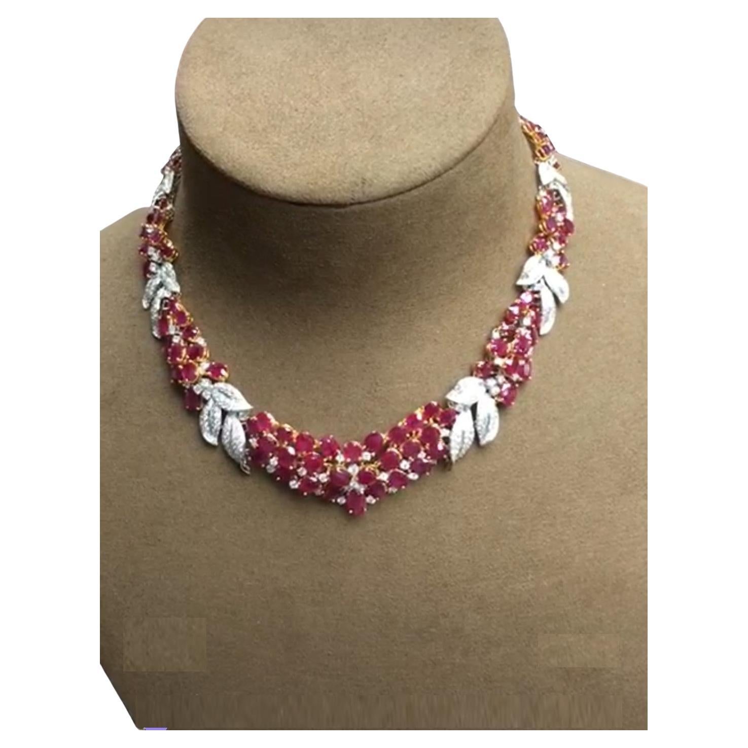 Collier fantaisie en rubis birman fantaisie pailleté 18 carats et diamants, 300 000 $, Neuf avec étiquette