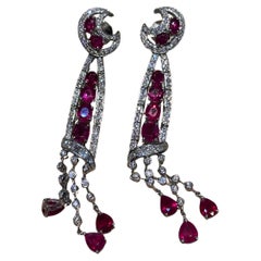 NWT $31, 000 18KT Fancy Glittering 13CT Red Ruby Diamond Drop Earrings