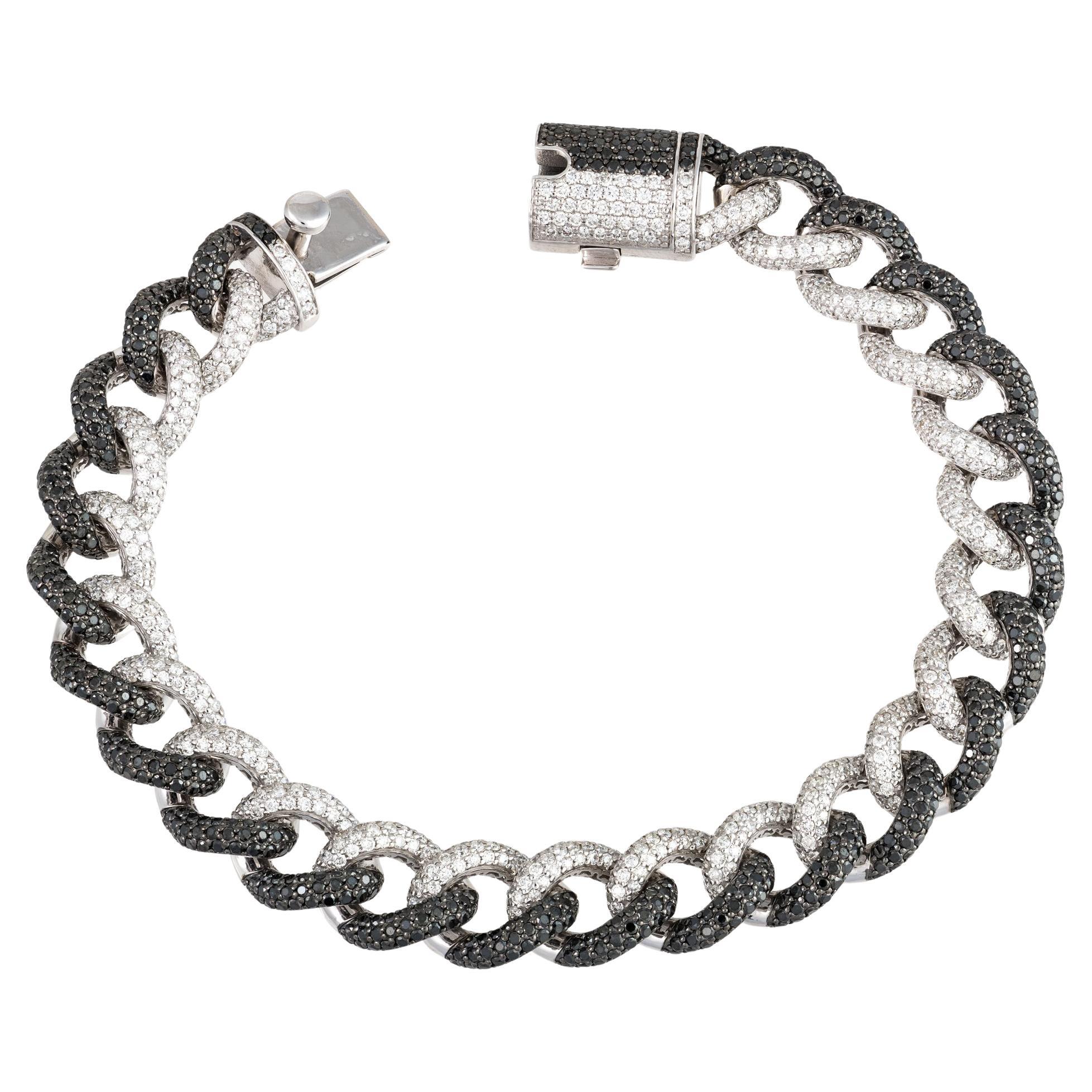 NWT $ 31, 500 18KT Oro Fancy Gran Diamante Blanco Negro Cadena de Diamantes Pulsera